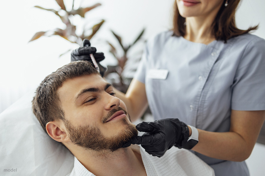 Male patient receiving PRP treatments at Chicago's Iteld Aesthetics Institute