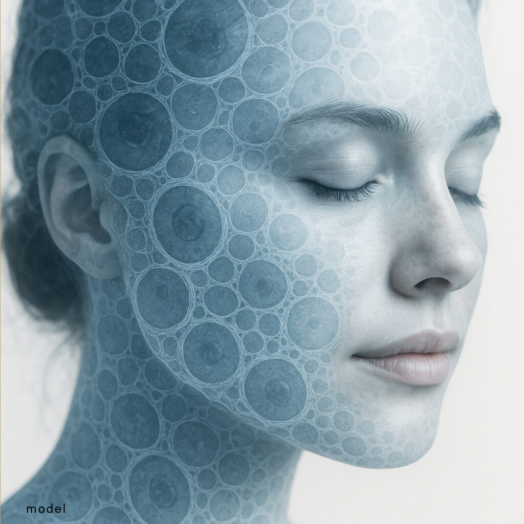 Biological form superimposed on beautiful face showing science and natural aesthetics working together at Iteld Asethetics Insittute